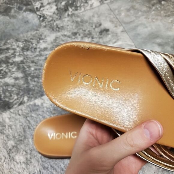 Vionic Orthaheel Palm Catalina Mixed Metallic Gold Silver Rose Gold Sandals 8 - Picture 7 of 10